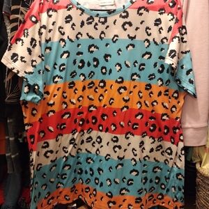 Leopard Print Striped Short Sleeve Tee